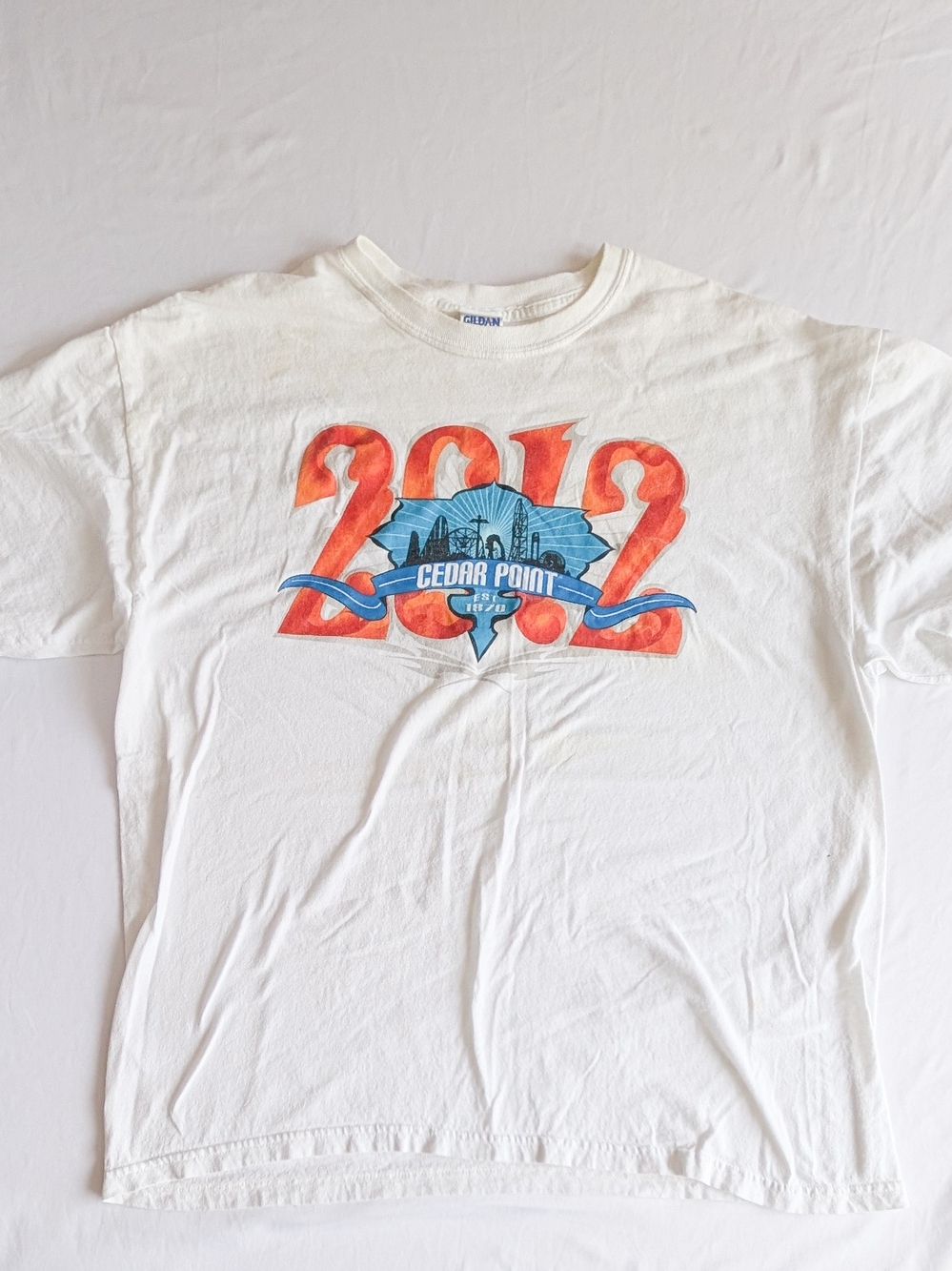 Cedar Point T-Shirt Est. 2012 Est 1870 White Nostalgic Gildan XL